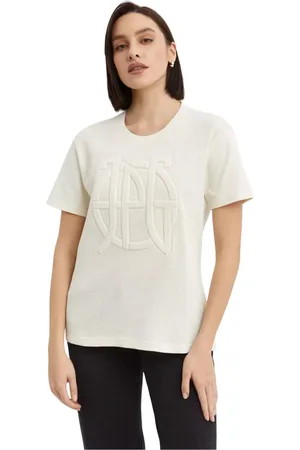 Jean Paul Gaultier Tops, Dames, Wit, S, Katoen, Crème Logo In reliëf T-shirt