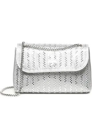 V°73 Tassen, Dames, Grijs, ONE Size, Satijn, Zilveren Tas met Stenen Klep