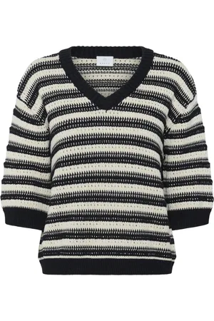 Kaffe Truien, Dames, Zwart, XS, Katoen, Gestreepte Gebreide Trui