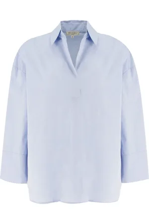 ANTONELLI Blouses & Shirts, Dames, Blauw, M, Katoen, Katoenen Poplin V-hals Shirt