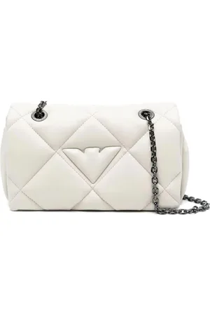 Emporio Armani Tassen, Dames, , ONE Size, Leer, Gewatteerde Schoudertas Ivory