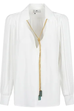 Elisabetta Franchi Blouses & Shirts, Dames, Wit, S, Ivoor Chain-Link V-Hals Shirt