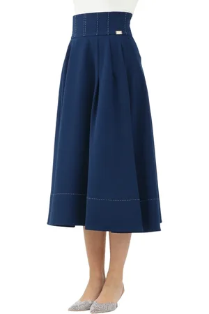 Elisabetta Franchi Rokken, Dames, Blauw, M, Blauwe Midi Rok met Tailleband Detail