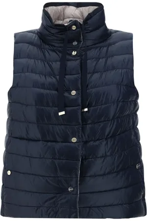 HERNO Jassen, Dames, Blauw, XS, Blauwe Gewatteerde Vest met Trechterhals