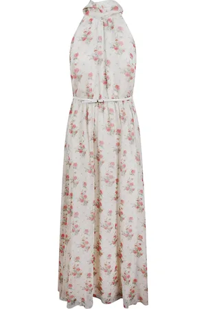 Max Mara Kleedjes, Dames, Veelkleurig, S, Gedrukte Georgette Jurk met Sjaalkraag