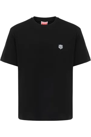 Kenzo Tops, Heren, Zwart, 2Xl, Blije Tijger Geborduurd T-shirt