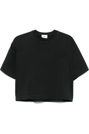 Autry Tops, Dames, Zwart, M, Katoen, T-shirts met Geborduurd Logo en Ronde Hals