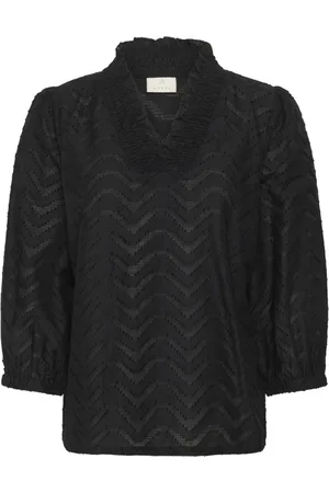 Kaffe Blouses & Shirts, Dames, Zwart, M, Katoen, Zwart Diepe Blouse met ¾ Mouwen