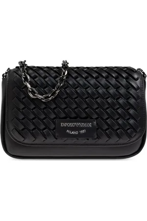 Emporio Armani Tassen, Dames, Zwart, ONE Size, Geweven Ketting Crossbody Tas Zwart