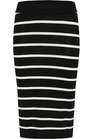 Kaffe Rokken, Dames, Zwart, XL, Gestreepte Gebreide Rok Zwart/Krijt