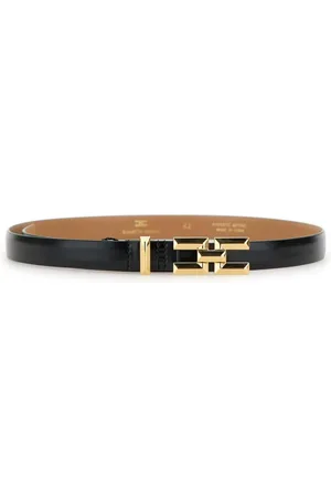 Elisabetta Franchi Accessoires, Dames, Zwart, M, Leer, Zwarte Diamant Gesp Riem