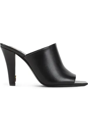 Saint Laurent Schoenen, Dames, Zwart, 38 EU, Leer, Zwarte Leren Pantoffels Elegante Hakken