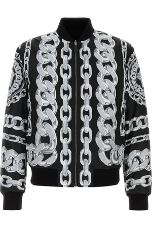 VERSACE Jassen, Heren, Zwart, M, Polyester, Omkeerbare Kettingprint Blazers en Vesten