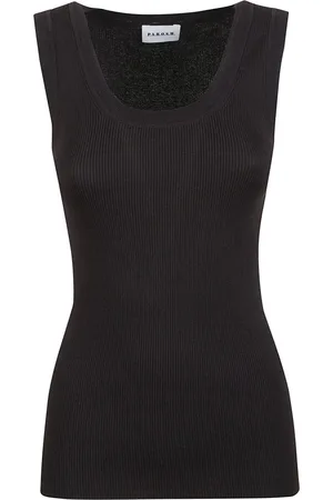 P.A.R.O.S.H. Tops, Dames, Bruin, L, Katoen, Geribbelde Jersey Top in Mokka