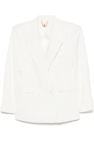 Elisabetta Franchi Jassen, Dames, , L, Witte Double-Breasted Jas met Klepzakken