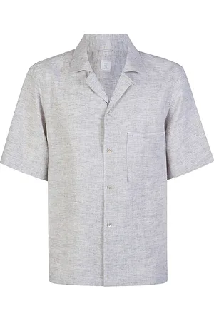 ELEVENTY Overhemden, Heren, Blauw, M, Linnen, Korte Mouw Linnen Viscose Shirt