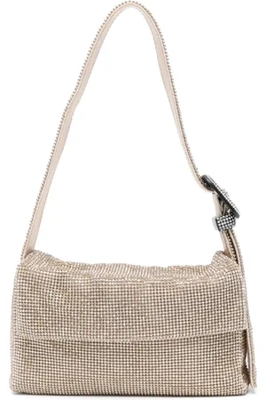 BENEDETTA BRUZZICHES Tassen, Dames, Geel, ONE Size, Gouden Kristal Schoudertas met Zijden Voering