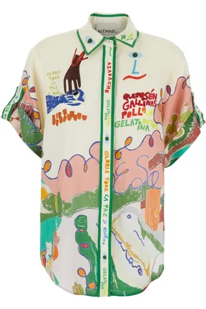 ALÉMAIS Blouses & Shirts, Dames, Veelkleurig, M, Linnen, Linnen Shirt met Bedrukt Motief