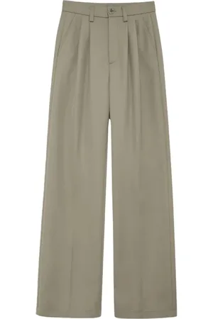 ANINE BING Broeken, Dames, Groen, M, Wol, Uitlopende wollen pantalon