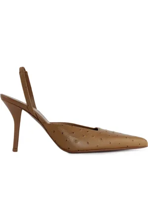 Gia Borghini Schoenen, Dames, Bruin, 38 EU, Bruine Struisvogelprint Leren Sandalen