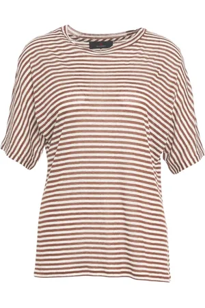 Peuterey Tops, Dames, Bruin, M, Gestreept T-shirt Bruin Ss 25
