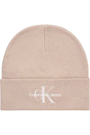 Calvin Klein Accessoires, Dames, Roze, ONE Size, Katoen, Geborduurde Logo Beige Katoenen Pet