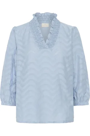 Kaffe Blouses & Shirts, Dames, Blauw, M, Zachte Chambray Blouse met Ruchedetail