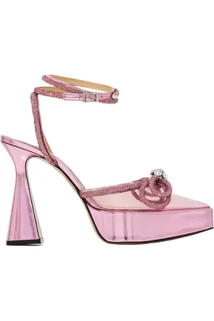 Mach & Mach Schoenen, Dames, Roze, 39 EU, Leer, Roze platformhakken met dubbele strik