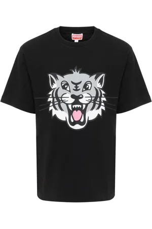 Kenzo Tops, Heren, Zwart, M, Blije Tijger Klassiek T-shirt