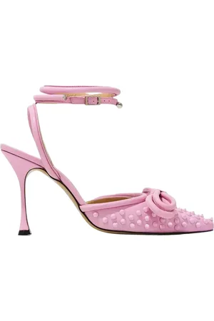 Mach & Mach Schoenen, Dames, Roze, 37 EU, Leer, Roze leren strik stiletto hakken
