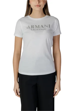 Armani Exchange Tops, Dames, Wit, XL, Katoen, Korte mouwen katoenen T-shirt