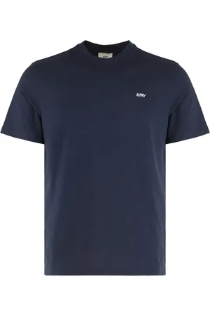 Autry Tops, Heren, Blauw, S, Katoen, Geribbelde T-shirt met ronde hals