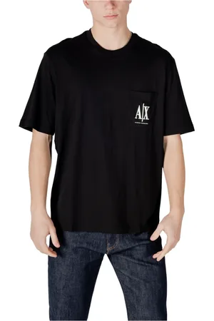 Armani Exchange Tops, Heren, Zwart, XS, Katoen, Zwarte katoenen T-shirt met zak