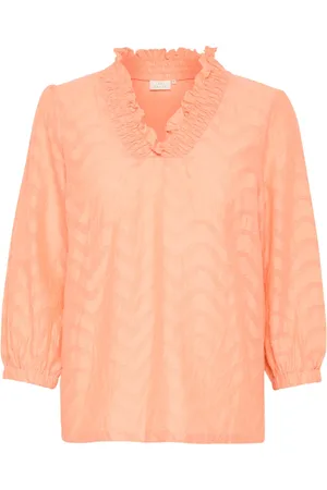 Kaffe Blouses & Shirts, Dames, Oranje, 2Xl, Katoen, Blouse met ¾ Mouwen in Perziknectar