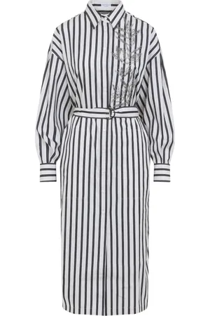 Brunello Cucinelli Kleedjes, Dames, Zwart, M, Katoen, Witte Katoenen Jurk Elegante Stijl