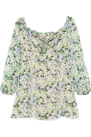 RAQUEL DINIZ Kleedjes, Dames, Veelkleurig, S, Bloemenprint Jurk met Gerimpelde Halslijn