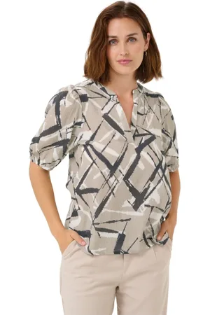 Kaffe Blouses & Shirts, Dames, Veelkleurig, XL, Abstract Print Korte Mouw Blouse