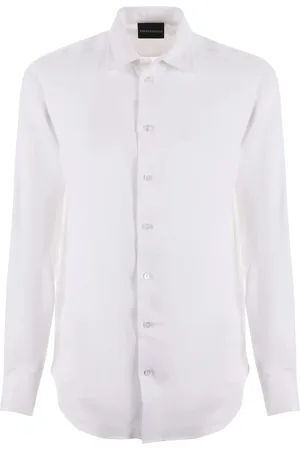 Emporio Armani Overhemden, Heren, Wit, M, Linnen, Overhemd met knoopsluiting en lange mouwen
