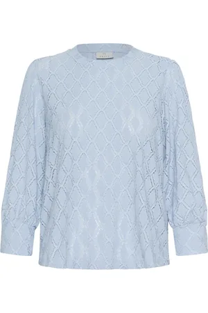 Kaffe Blouses & Shirts, Dames, Blauw, 2Xl, Kanten Blouse Zacht Chambray Stijlvol Model