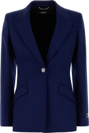 VERSACE Jassen, Dames, Blauw, S, Wol, Stretch Wol Graan Informeel Jas