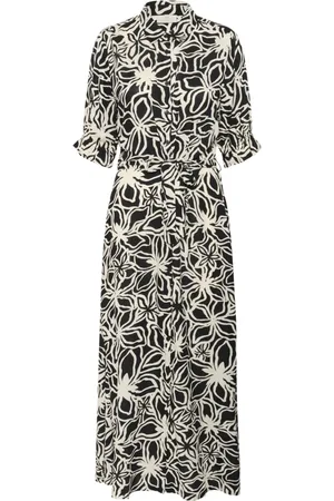 Kaffe Kleedjes, Dames, Zwart, XS, Bloemenprint jurk met overhemdkraag
