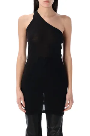 Rick Owens Tops, Dames, Zwart, M, Katoen, One Shoulder Tank Zwart Topwear