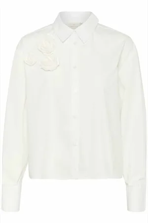 Kaffe Blouses & Shirts, Dames, Wit, XL, Katoen, Rozendruk Klassieke Overhemdblouse