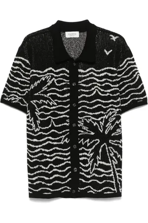 LANEUS Overhemden, Heren, Zwart, M, Pailletten, Zwarte Pailletten Versierde Voorknoop Shirt