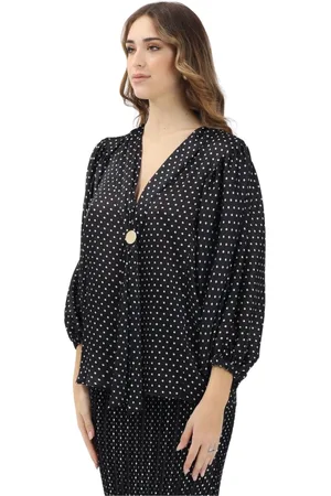 SIMONA CORSELLINI Blouses & Shirts, Dames, Zwart, XS, Polyester, Zwarte blouse met polka dots en V-hals