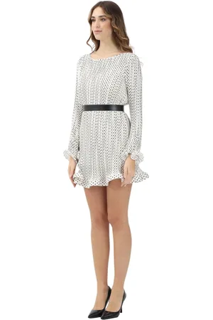 SIMONA CORSELLINI Kleedjes, Dames, Grijs, M, Polyester, Korte elegante witte jurk met zwarte stippen