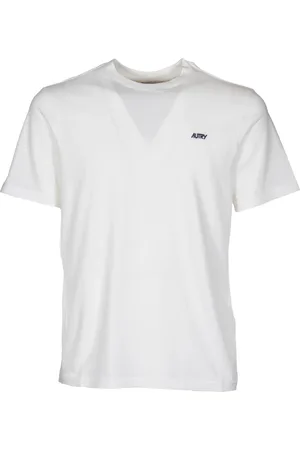 Autry Tops, Heren, Wit, M, Katoen, T-shirt met geribbelde kraag en geborduurd logo
