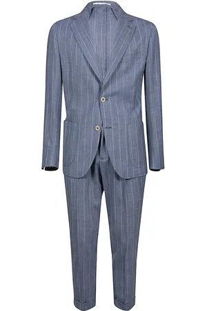 ELEVENTY Pakken, Heren, Blauw, M, Wol, Slim Fit Wol Zijde Linnen Pak