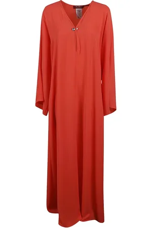 Max Mara Kleedjes, Dames, Rood, M, Polyester, Koraal Kimono Stijl Lange Jurk