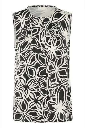 Kaffe Tops, Dames, Zwart, XL, Abstract Print Blouse Zwart/Beige